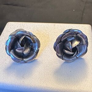 Vintage Sterling Silver 3D Rose Flower Screw-Back Earrings (17.8g)